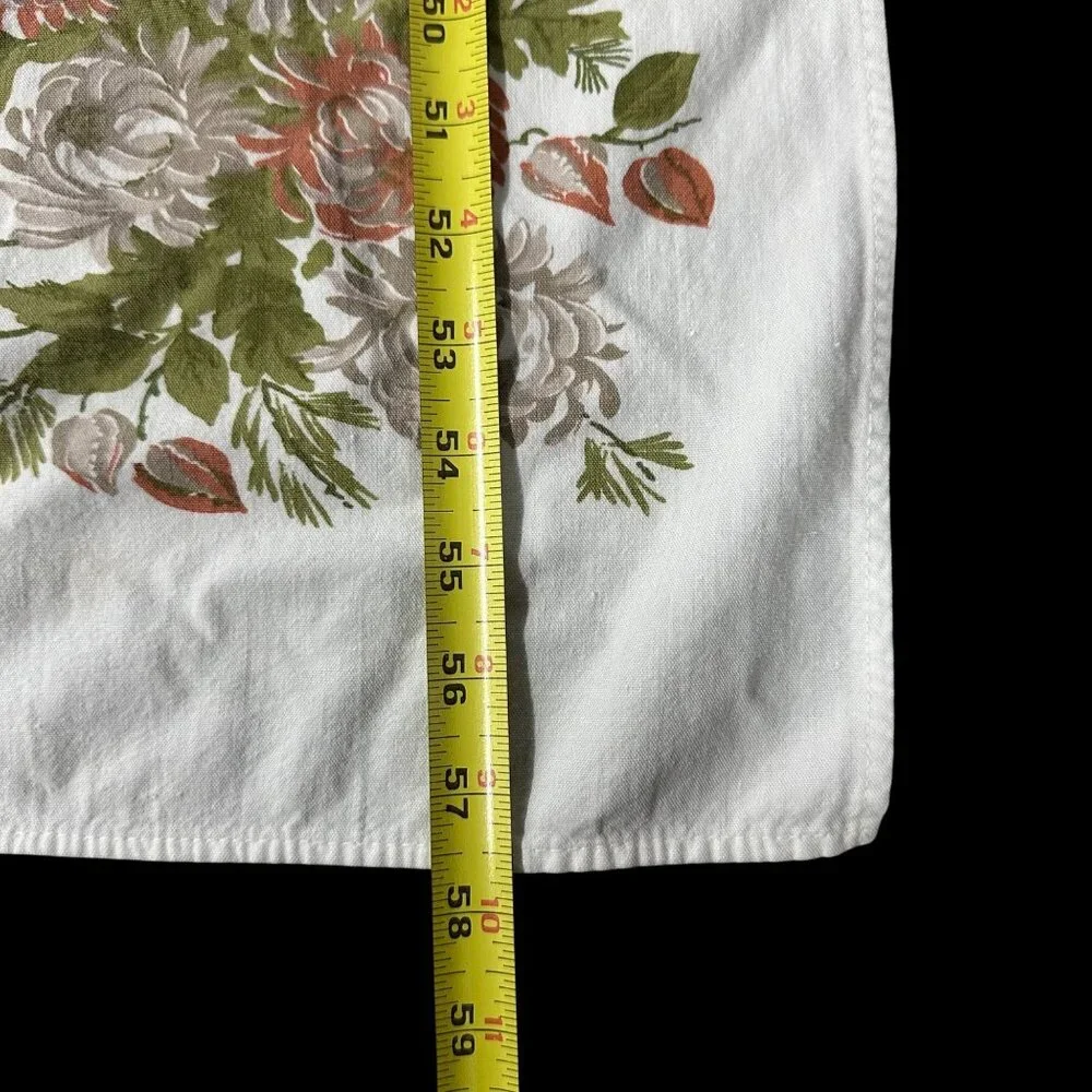 Vintage Floral Tablecloth Cotton Fall Beige Burnt Orange White Kitchen Stains - Picture 7 of 8